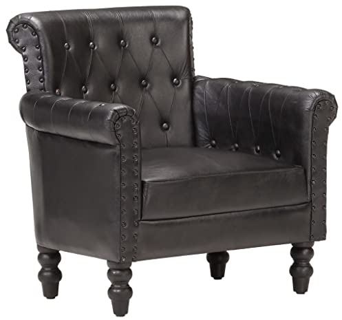 KOIECETA Sessel Vintage-Charme Loungesessel Relaxsessel Polstersessel Ledersessel Armsessel Sofa Wohnzimmer Echtes Ziegenleder Schwarz