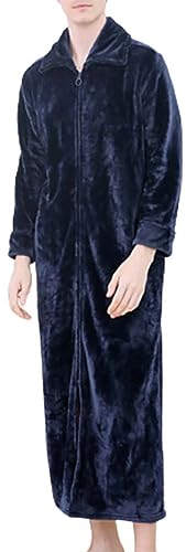 IQYU Hausanzug Herren Winter Fleece-Bademantel Flauschig Ohne Kapuze Hausmantel Warm Bademäntel Männer Morgenmantel Kuschelig Flauschiger-Bademäntel Mit Reißverschluss Schlafmantel Schlafoverall
