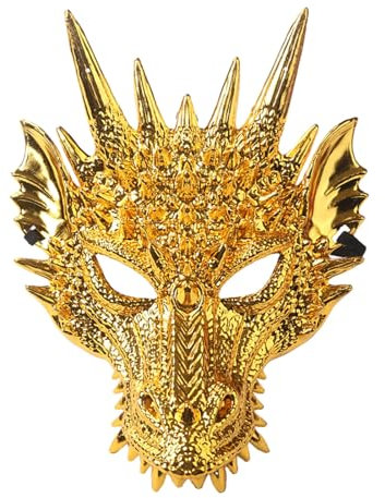 Altsuceser Masque de dragon 3D, masque de cosplay tête de dragon effrayant demi-masque pour adultes et hommes, doré