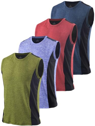 Ymmchy Herren Gym Tank Top Ärmelloses Muskelshirt Fitness Tanktop Quick Dry Achselshirt Bodybuilding Unterhemd 4er Pack Dunkelblau/Rot/Blau/Armeegrün XXL