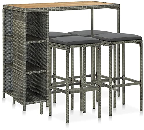 NITCA 5-TLG Rattan Bartisch mit Barhocker, Garten-Bar-Set Poly Rattan, Gartenbar Set für Terrasse und Balkon, UV-beständiges Polyrattan, wetterfeste Gartenmöbel - grau