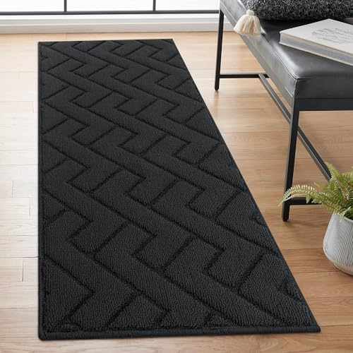 Biscpro Teppich Läufer,50x120cm Waschbarer rutschfest Schmutzfangmatte Teppich läufer für Eingangsbereich Wohnzimmer,Flur,Büro,Schlafzimmer,Küchen-Dunkelgrau
