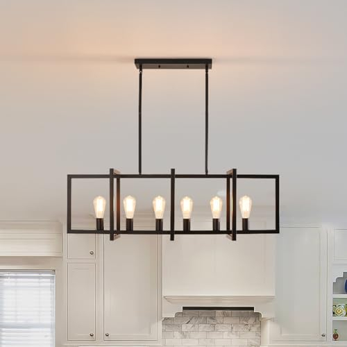 Ganeed Kücheninsel Leuchtenkäfig Pendelleuchten Industriell Hoch Einstellbar Deckenleuchte Schwarz 6 Lichter