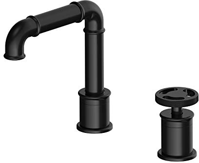 Robinet De Salle De Bain Mélangeur De Lavabo Noir Robinet De Lavabo De Salle De Bain En Laiton De Style Industriel Robinet De Lavabo À 2 Trous Monté Sur Le Pont Robinet De Lavabo À Poignée Unique Ave