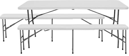 THINIA HOME Conjunto Plegable Mesa con 2 Bancos de 180cm Catering