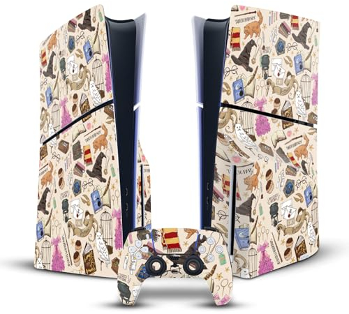 Head Case Designs Offizielle Harry Potter Hogwarts Muster Grafiken Vinyl Haut Gaming Aufkleber Abziehbild kompatibel mit Sony Playstation 5 PS5 Slim/Pro Disc Edition Console & DualSense Controller