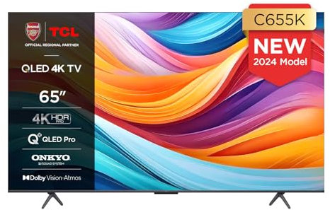TCL 65C655K 65-inch QLED Pro Television, 4K Ultra HD, HDR Pro, Smart TV Powered by Android TV (Dolby Vision & Atmos, Motion Clarity, Hands-Free Voice Control, Compatible with Google assistant & Alexa)