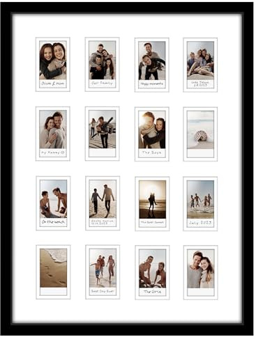 Americanflat Bilderrahmen mit 16 Öffnungen für 5 x 7 cm Sofortdruck-Fotos, schwarzer Mini-Bilderrahmen für Wandaufsteller mit poliertem Plexiglas, 38,1 x 50,8 cm