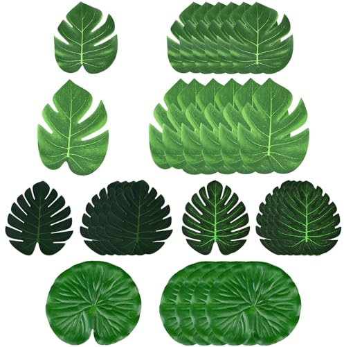 BOZILY 24PCS Künstliche Palmenblätter, Monstera Blätter, Drei Arten Palmblätter für Hawaii und Dschungel Deko, Geburtstag