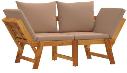 Gecheer Gartenbank mit Kissen 2-in-1 Parkbank Holzbank Außenbank Bank Terassenbank Bananenbank Gartenmöbel Terrassenbank Balkonbank Sitzbank Gartenliege Sonnenliege (160-205) x 74 x 66 cm (B x T x H)