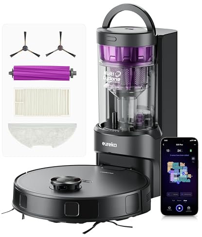 Eureka E20 Plus Robot Aspirador autovaciado, 8000 Pa, Vaciado Automático de Polvo,180 Min de Duración de Batería,DuoDetect AI 3D Evitación de Obstáculos,para Alfombras y Pelo de Mascota, Negro