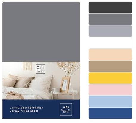 VelvetHome Spannbettlaken 200x220 cm 100% gekämmte Baumwolle Markenqualität Oeko-TEX 100 Bettlaken Spannbetttuch Jersey 200x220 Anthrazitgrau