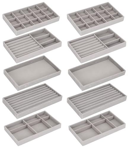 AZKEEGREY 10Stk Schmucktablett Stapelbar,Schmuckaufbewahrung Schublade Grau | Schublade Organizer Schmuck für Aufbewahren Ohrringe, Halsketten, Ringe, Armbänder