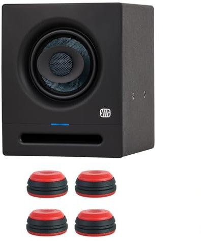 PreSonus Eris Pro 4 Aktiver Studio-Monitor Lautsprecher mit keepdrum Boxenfüße Rot