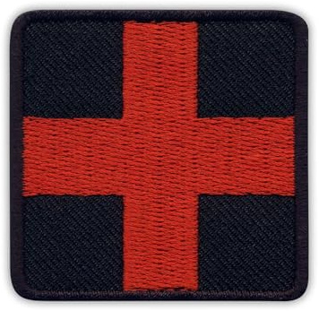 Patchion Red Medic Kreuz auf schwarzem Hintergrund – quadratisch – schwarzer Klettverschluss kompatibel mit Klettverschluss – bestickter Aufnäher/Abzeichen/Emblem