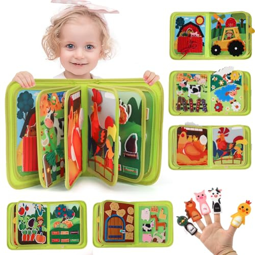 XIAPIA Montessori Busy Board ab 1 2 Jahr, Baby Spielzeug Filzbuch Bauernhof Activity Busy Book, Beschäftigung für Kinder im Flugzeug, Geburtstag Weihnachten Neujahre Geschenk Jungen Mädchen (2025)