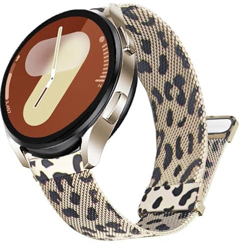 DEALELE Armband Kompatibel mit Samsung Galaxy Watch 7 / FE / 6/6 Classic / 5/5 Pro / 4/4 Classic, 20mm Edelstahl Metall Magnetisch Mesh Armbänder für Huawei GT3 / GT2 42mm Herren Damen, Leopard