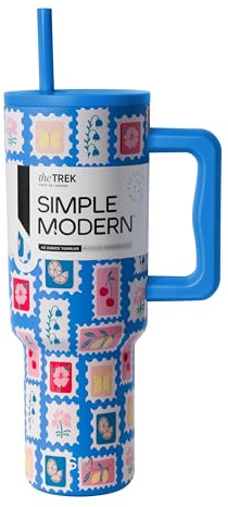 Simple Modern Tumbler with Handle and Straw | 40oz | Stamps | Trek Tumbler, Travel Mug | Insulated Water Bottle, Cupholder Friendly, Stainless Steel Cup | Stamps