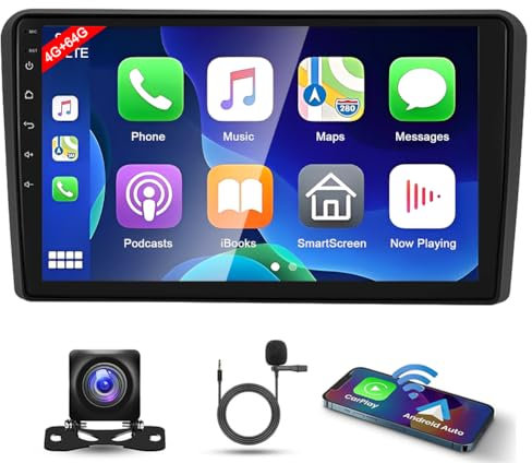 4G+64GB Android 13 Car Stereo for Audi A3 S3 RS3 8P 2003-2012 Double Din 9inch Car Radio Stereo with Wireless Carplay Android Auto HD Touchscreen Bluetooth GPS WiFi SWC FM/RDS Backup Camera