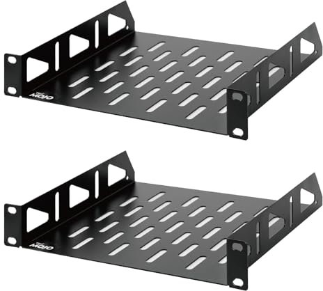 Tecmojo 1U Rack Shelf, 10 inch Universal Rack Mount Shelf 8 inch Depth Vented Cantilever Tray for 10 inch Server & Network Cabinets, Weight Capacity 10 kg / 22lbs, Black (2 Pack)