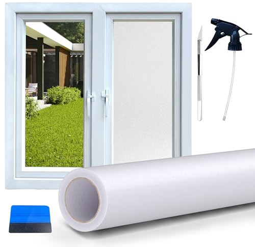 Perfect Cover Verdunkelungsfolie für Fenster, kratzfest, für Fenster, gute Privatsphäre, blickdichte Folie mit Fensterspachtel, Anti-UV, matt, für Bad, Küche, Büro, Zuhause (75x300)