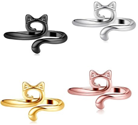4Pcs Crochet Rings for Fingers Uk,Metal Crochet Tension Finger Ring for Crocheting Knitting Accessories Ring Guide Yarn Holder,Adjustable Tool Cute Cat Braided Loop for Mother Grandma Gift,Four Colors