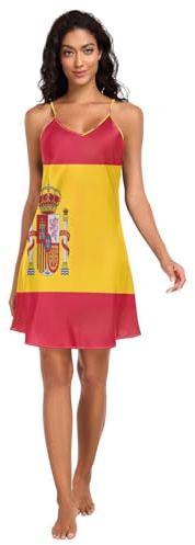 RPLIFE Vestido de bandera de España para mujer, tirantes delgados ajustables, cuello en V, suave, vestido de descanso, talla S
