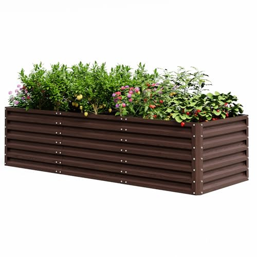 UDPATIO Carré Potager surélevé en Métal 240x60x90cm - Jardinieres Extérieur pour Légumes, Fleurs et Herbes - 1296L pour Jardin et Balcon (Acajou)