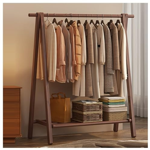 BEARQUN kleiderständer Holz Garderobe, Faltbare Vintage Garderobenständer Holz, Stand Kleiderständer mit ablage und 2 Haken, kleiderstange freistehend, Natürliche Buche, Hoch : 150CM