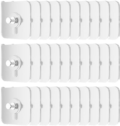 VEGCOO 50 PCS Self Adhesive Picture Hooks with 1 Microfiber Cleaning Cloth Transparent Wall Hooks for Photos Paintings Decorations No Nails No Damage Strong Hold Removable Hanging Hooks Kit