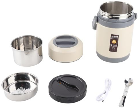 Hot Pot Electric, 2L Rapid Ramen Cooker Mini Portable 20W Self Heating Electric Pot Heat Preservation for Cooking Noodles Steak Pasta (Beige)