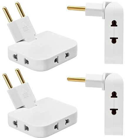KBIBCK 4 Stück Flachstecker Mehrfachsteckdose,Mehrfachsteckdosen mit 3 dapter Steckdose,180º Drehbarer Kopf, 250 V Steckdosenadapter EU-US,Europäischer Adapter, Adapter für Zuhause, Büro, Reisen