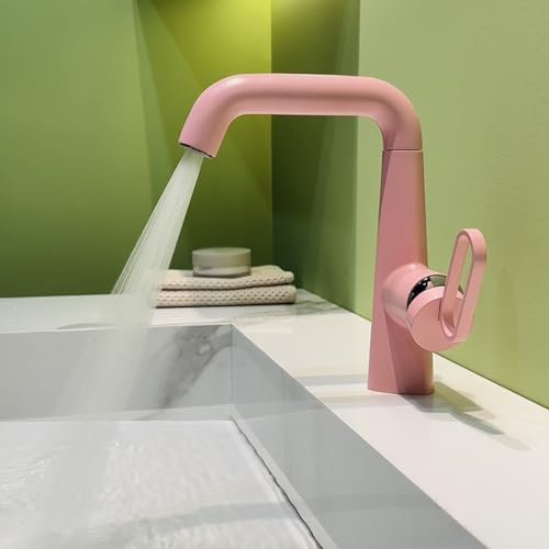 BiaoTeng Rubinetto Lavandino Bagno Monocomando 2 Modalità Girevole a 360° Ottone Caldo e Freddo Miscelatore Lavabo Bagno Rosa