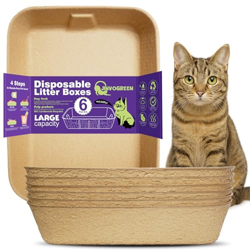 JINVOGREEN 6 Pack Disposable Litter Boxes for Kitty Cats