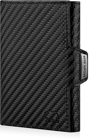BROWN BEAR Leder Geldbörse klein mit Münzfach & RFID-Schutz Bruce CBK | Echtleder Schwarz Carbon Look - Slim Wallet Design für Herren & Damen