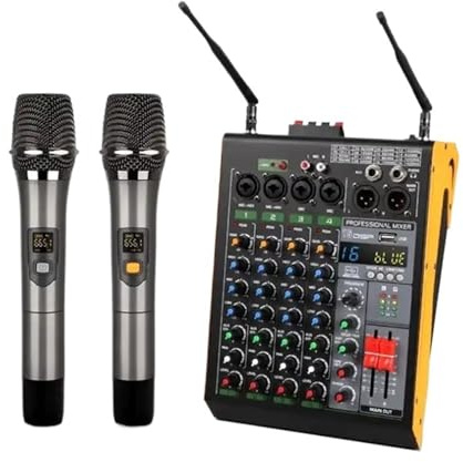 Pro 4 Channel 16 Audio Mixerdj Controller/audio Console Mixer With Dual Wireless Microphone For Ktv Dj