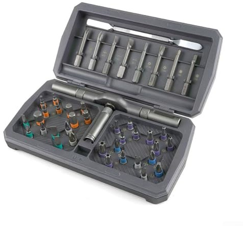 43-in-1-Ratschen-Schraubendreher, Set mit 40 Bits und Chrom-Vanadium-Stahl-Konstruktion für zuverlässige Leistung bei Reparaturaufgaben (grau)