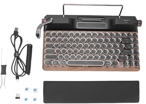 ciciglow Retro-Schreibmaschine, Mechanische Tastatur, 83 Tasten, 5.0, Kabellos, mit Austauschbaren Blauen Schaltern und RGB-Hintergrundbeleuchtung, für Desktop-PC, Laptop, Tablet,