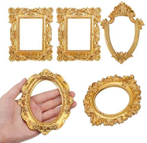 TOYANDONA 5 Mini-bilderrahmen-set: Mini-bilderrahmen im Vintage-stil in Gold – Verzierte, Geprägte Ovale Und Rechteckige Rahmen aus Antikem Barockharz für Die Wandgestaltung zu Hause,