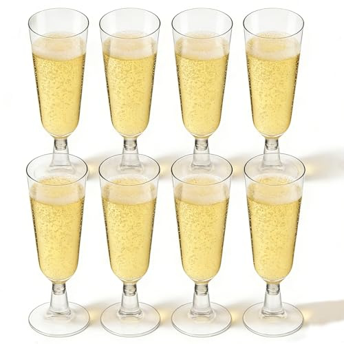 LCRhex 25Pcs Plastic Champagne Flutes, Reusable Clear Champagne Glasses 150ml Shatterproof Plastic Prosecco Glasses for Weddings Birthdays Christmas Parties Plastic Cocktail Glasses Set