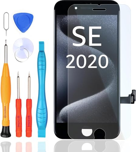 LL TRADER Display für iPhone SE 2020, 4,7 LCD Ersatzbildschirm und Kits | Retina FHD 3D Touch Digitizer Rahmenmontage mit Wasserfestem Klebeband und Displayschutzfolie (True Tone Programmierbar)