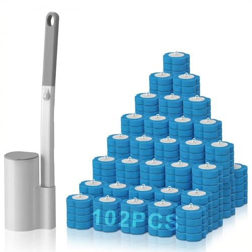 Einweg Toilettenbürste Set,Mit 102 Stück Reiniger Nachfüllungen,Klobürste Wandmontage,Fresh Brush Toilette,Disposable Toilet Brush,Für Badezimmerreinigung,Waschbecken,Badewanne,Blau(Ocean Fresh Duft)