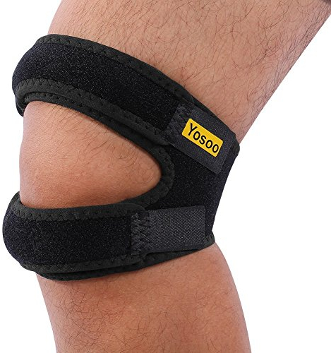 Yosoo - Rodillera para reforzar la rótula con correas ajustables, para correr, saltar, jugar al baloncesto, practicar deportes al aire libre o aliviar el dolor de rodilla, negro, M