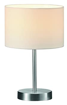 meineWunschleuchte Klassische Tischleuchte Silber mit Stoff Lampenschirm Weiß, Höhe 32cm