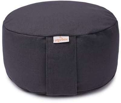 Yogabox Meditationskissen Basic, Abnehmbarer Bezug aus 100% Baumwolle, Höhe 13-18 cm, Praktische Trageschlaufe, Basic Collection