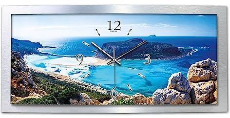 Kreative Feder Balos Bucht Wanduhr 3D XXL Designer leise Funk Motiv Funkuhr Wandbild modernes Design WAA115FL (80x40 cm leise Funkuhr)