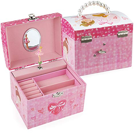 TAOPU Boîte à Bijoux Musicale en Forme de Dôme avec Poignée en Perle et Boîte à Musique avec Ballerine Dansante pour Fille