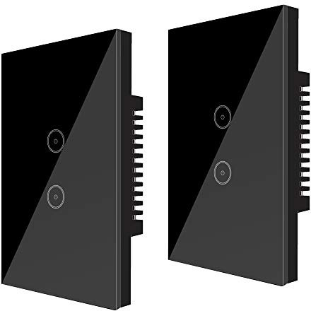 Wifi (2 Packs) Smart Light Switch 2 Gang Jinvoo US Panel Switch, Smart Touch Switch, Smart Phone Remote Vetro Temperato, Timer, Nessun Hub richiesto, Compatibile con Alexa/Google Home, Nero (2 gang)