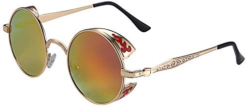 Aroncent Steampunk Sonnenbrille Retro Rund Vintage Polarisierte Verspiegelt Sonnenbrille Metall Vollrand Sonnenbrille Herren Damen