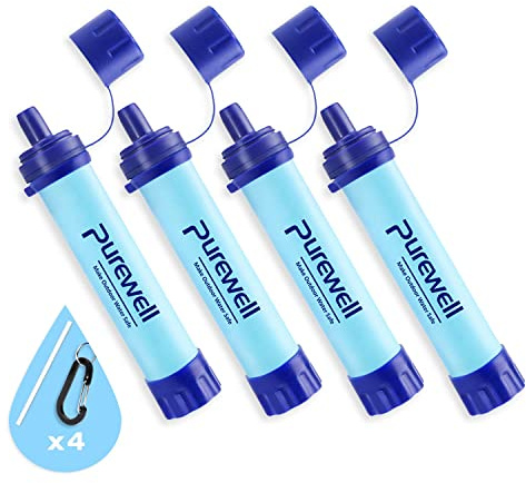Purewell Filtre à eau extérieur - Paille de filtration d'eau personnelle - Équipement de survie d'urgence - Purificateur d'eau pour camping, randonnée, escalade, randonnée
